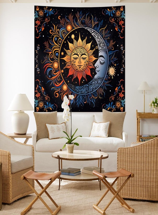 Apdidl Hippie Tapestry Wall Hanging for Bedroom Aesthetic, Sun and Moon Mystic Floral Boho Bohemian Tapestries, Hippy Mandala Floral Backdrop Decor for Living Room Dorm (36"X48") - Image 3